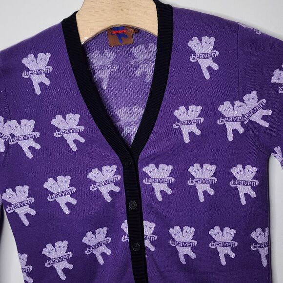 Heaven By Marc Jacobs Logo Knit Cardigan Sweater Purple Women's Size‎ XL RARE - Picture 1 of 10